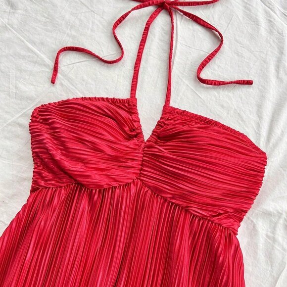 Red Boho Women's Sexy Textured Open Back Halter Neck Dress - Picture 5 of 7